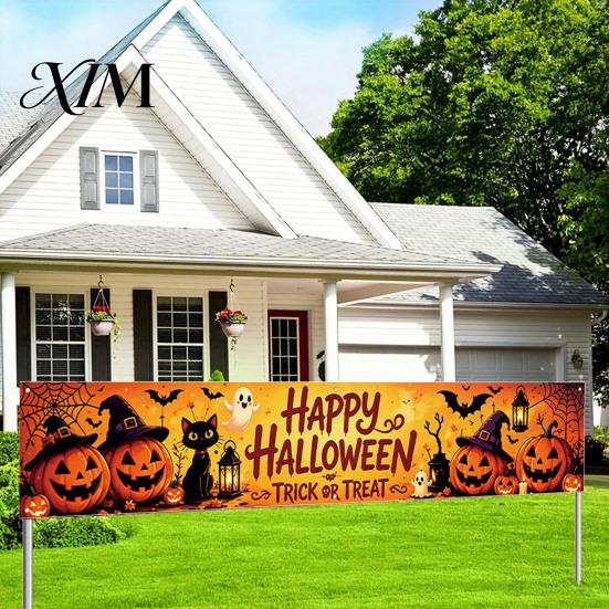 Indoor Wall Hanging Decor Halloween Fence Banner, 118 x 20 Inch Large Yard Sign Banner Flag, Scary Script Killing Game Decorations Party Backdrop