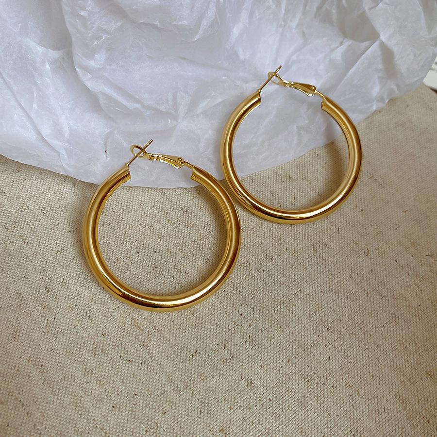 Gold French Simple Round Plain Ring Earrings Light Luxury Earrings Hong Kong Style Earrings