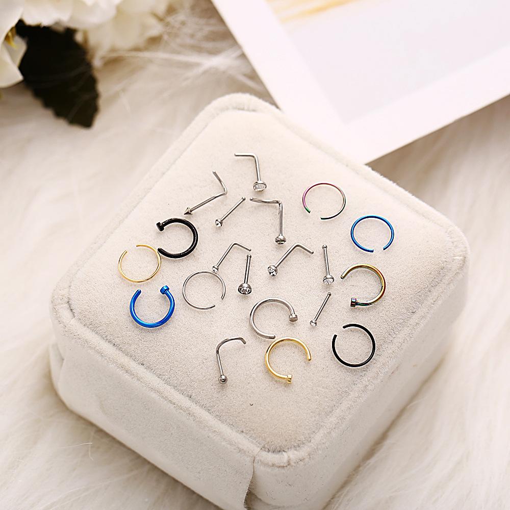 22pcs/set U Shaped Fake Piercing Nose Ring Stainless Steel Hoops Septum Rings Jewelry