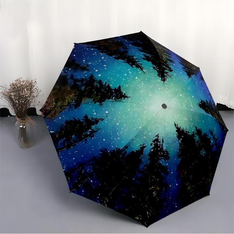 1pc Forest Sky Aurora Automatic Folding Umbrella, Sturdy And Durable Automatic Folding Umbrella with 8 Ribs, Convenient for Outdoor Use196