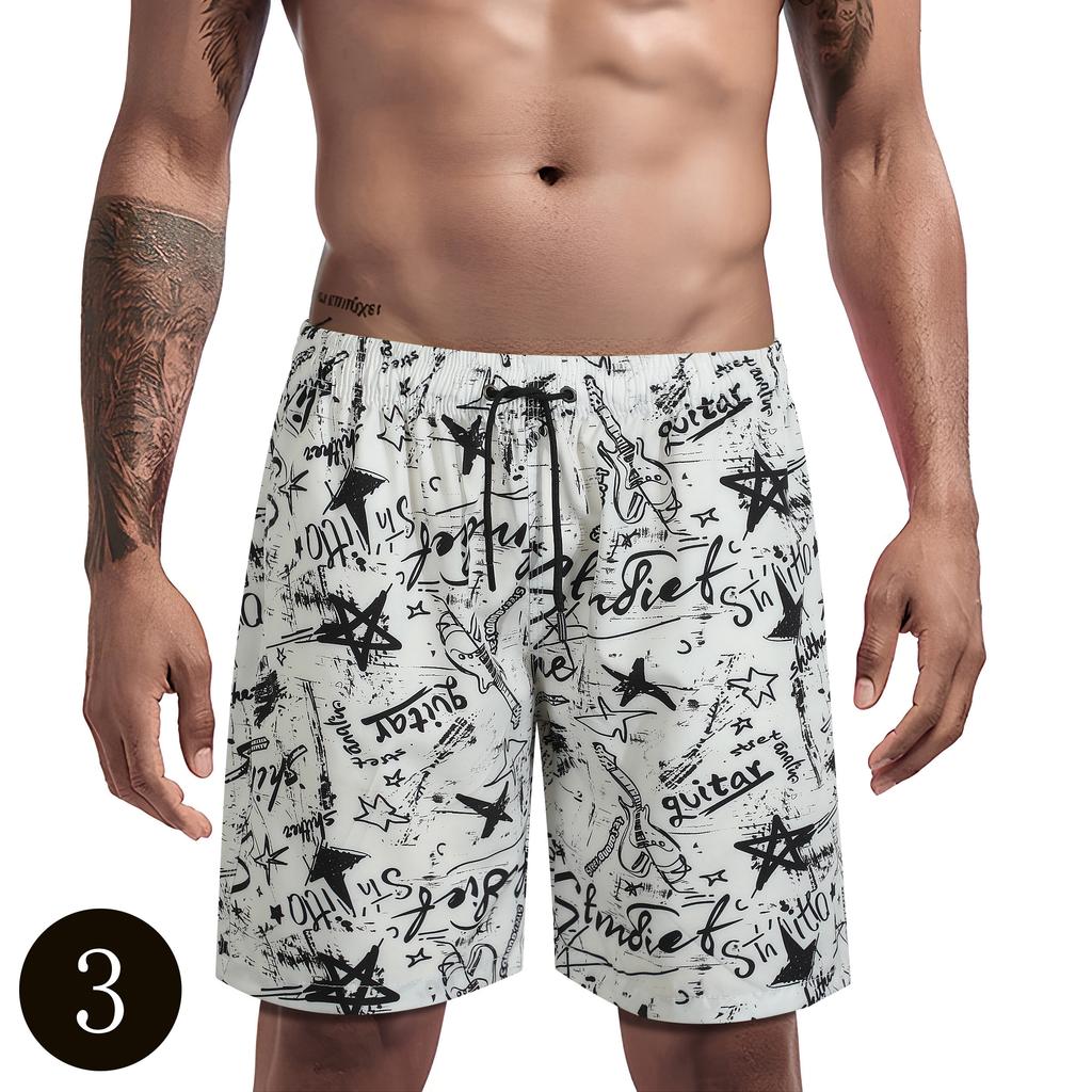 Men's casual shorts, men's shorts 2025 model, featuring tree branch and leaf patterns