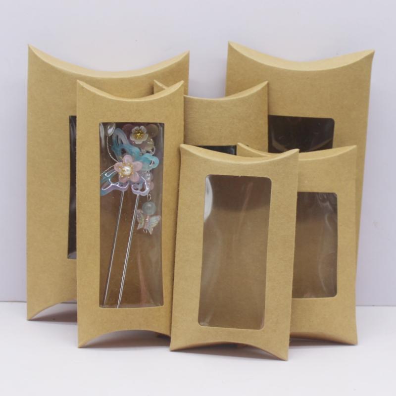 DIY Blank Paper Gift Box .Mutli Size Pillow Gift Box with Clear Pvc Window,kraft/white/black Paper Window Box for Gift 10pcs