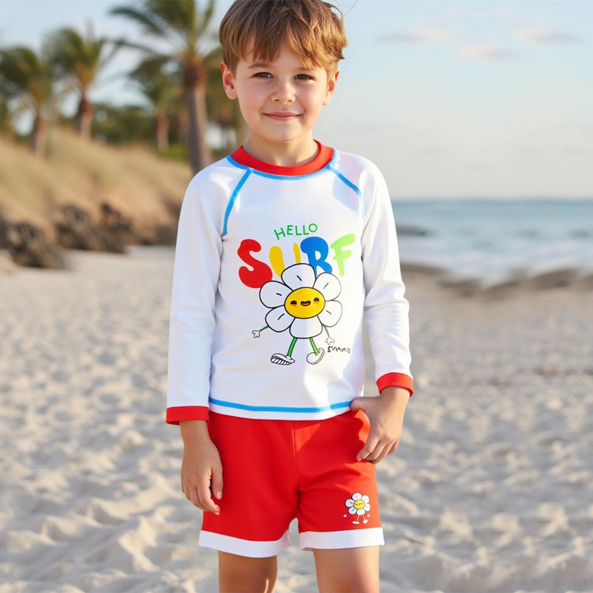 

Boys Long-Sleeve Cartoon Print Two-Piece Swimsuit - 2025 7 Years червоний