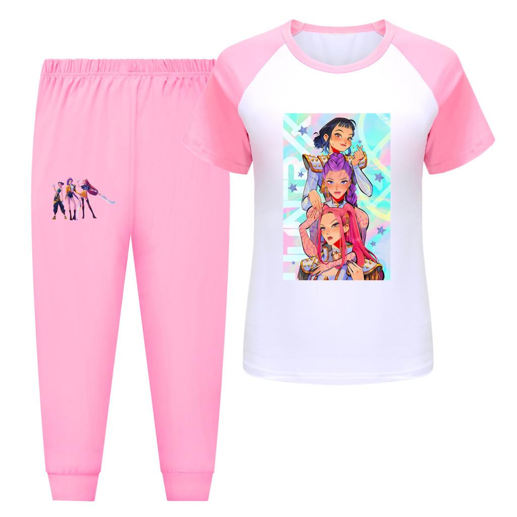 

4901 Детский Комплект Одежды для Девочек Руми Зои Мира с Принтом Охотников Футболка Брюки 170cm розовый
