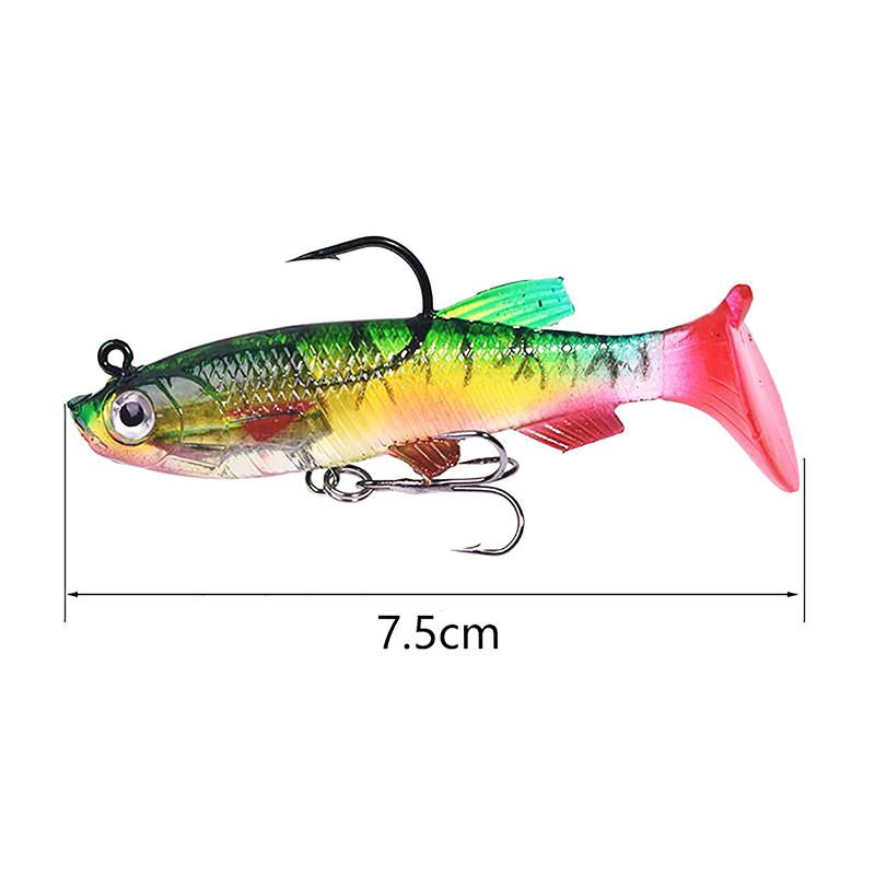 T-Tail Soft Bait Package Lead Bait Fake Bait Set 7.5Cm/12G Fishing Cocked Mouth Bass Bionic Double Hook Road Sub-Bait