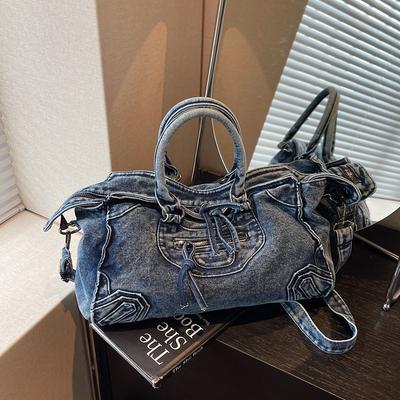 Große Kapazität Denim Handtasche Damen Vintage Umhängetasche
