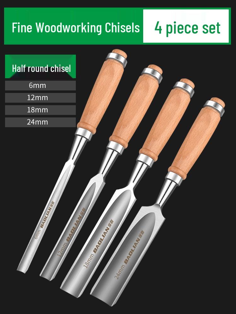 Carpenter's Woodworking Chisel Set with Wooden Handle - Flat, Shovel, Knife, Carving, Grooving, and Planing Tools