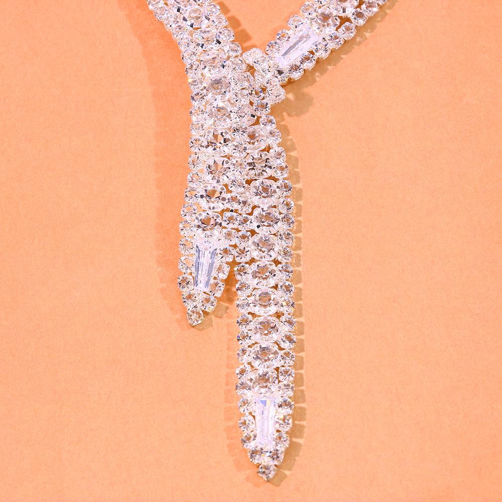 2Pcs/Set Necklace Earrings Geometry Shape Exquisite Noble Shining Crysatl Choker Necklace Earrings Jewelry Accessory