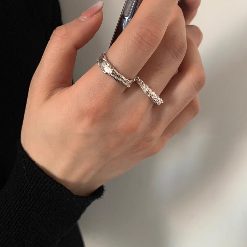 Irregular Lava Texture Open Ring Ins Wind Premium Niche Design Sense Simple Simple Match Stackable Index Finger Ring Casual Dainty Minimalist Ring