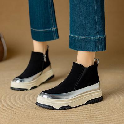 Fashion NEW Autumn/Winter Women Sneakers Cow Suede Leather Shoes for Women Round Toe Thick Heel Shoes Mixed Colors Zipper Women Shoes
