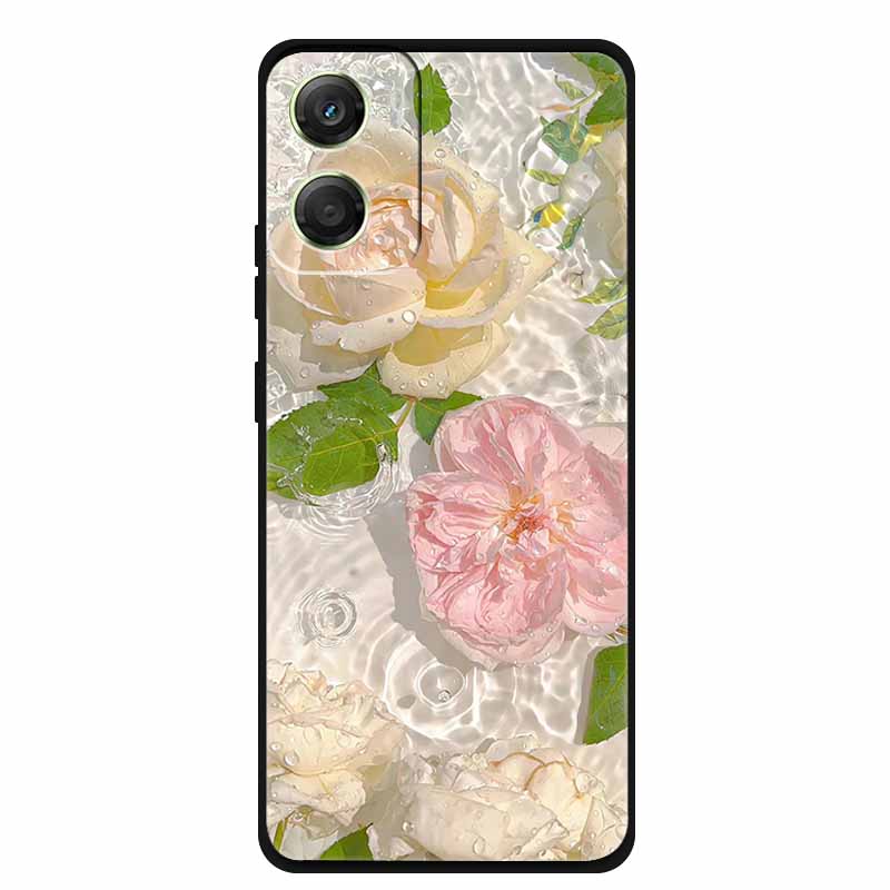 Flowers Case For Motorola Moto G06 G 06 4G Soft Silicone Phone Cover Funda Black TPU Protective Bumper Back Fashion Coque Shell