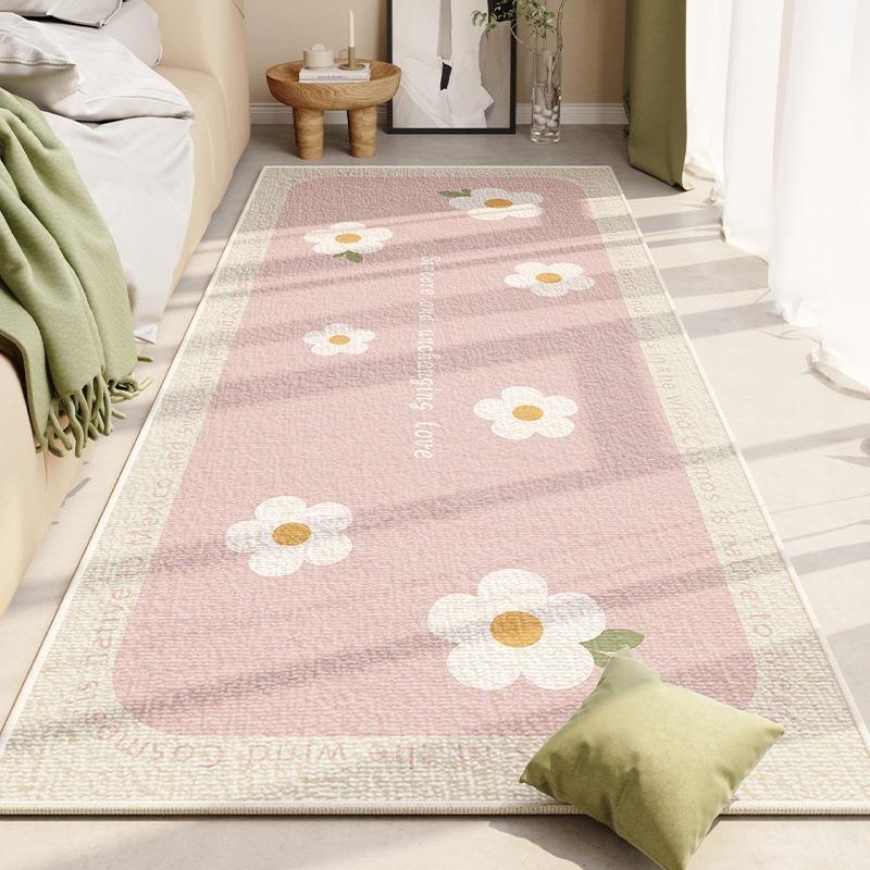 

Blue White Floral Area Rug with Beige Border Soft Bedroom Carpet for Cozy Home Decor Non-Slip Floor Mat 40x120CM