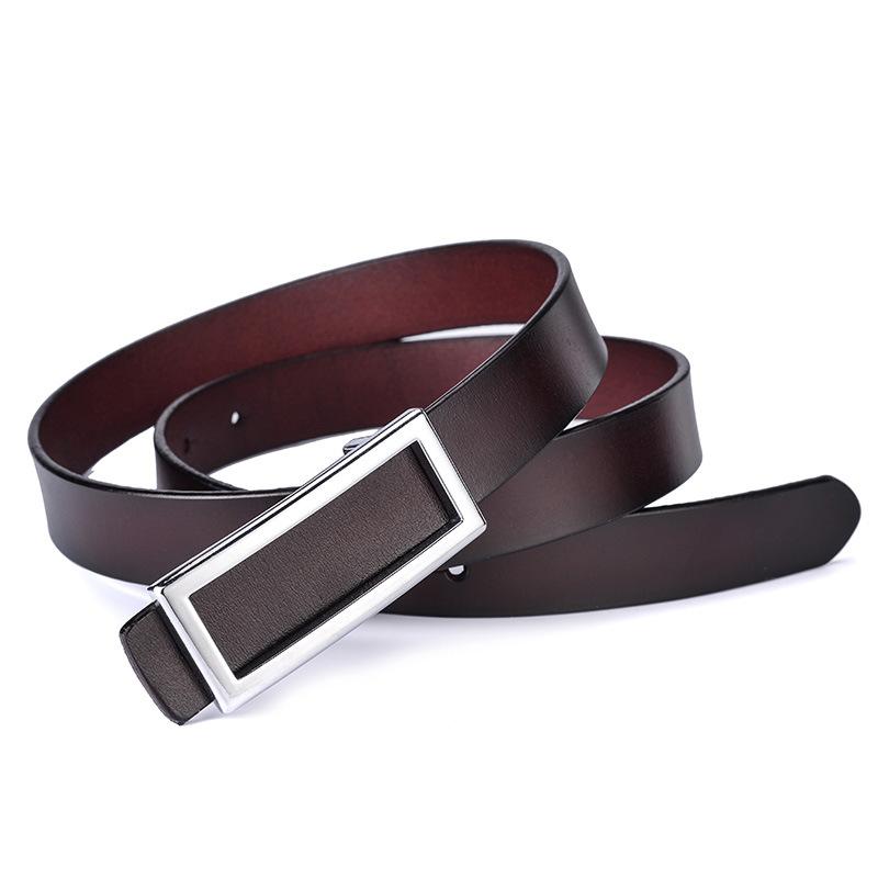 Women'S Leather Smooth Buckle Belt Cowhide Belt Personalized Rectangle Casual Pants Belt