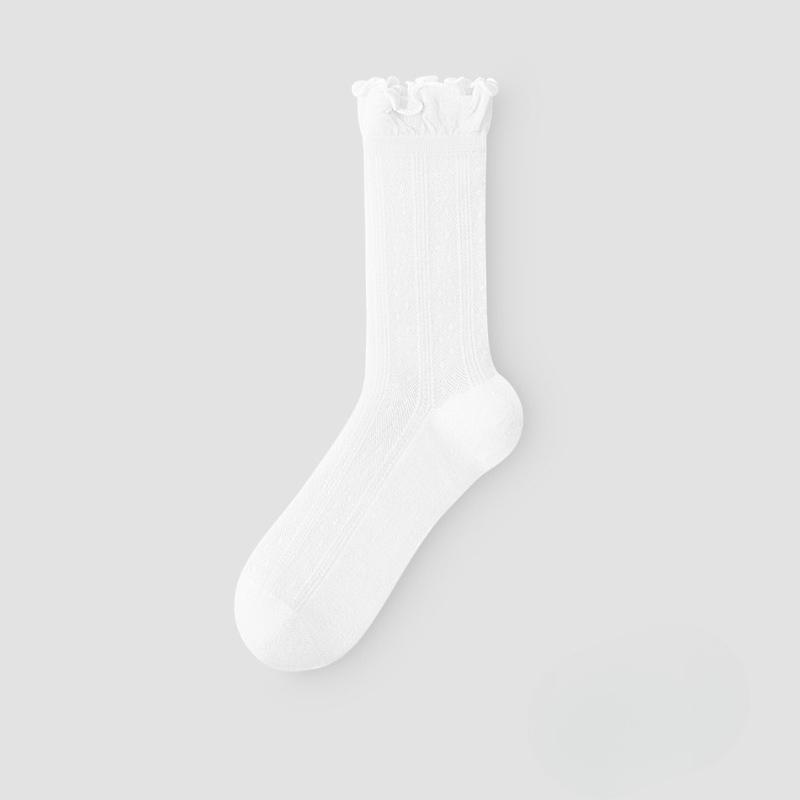 Sock - Summer Lightweight Mesh Breathable Boneless Mid-Calf Socks with Lace and Mulberry Silk Layered Socks 1 pair белый