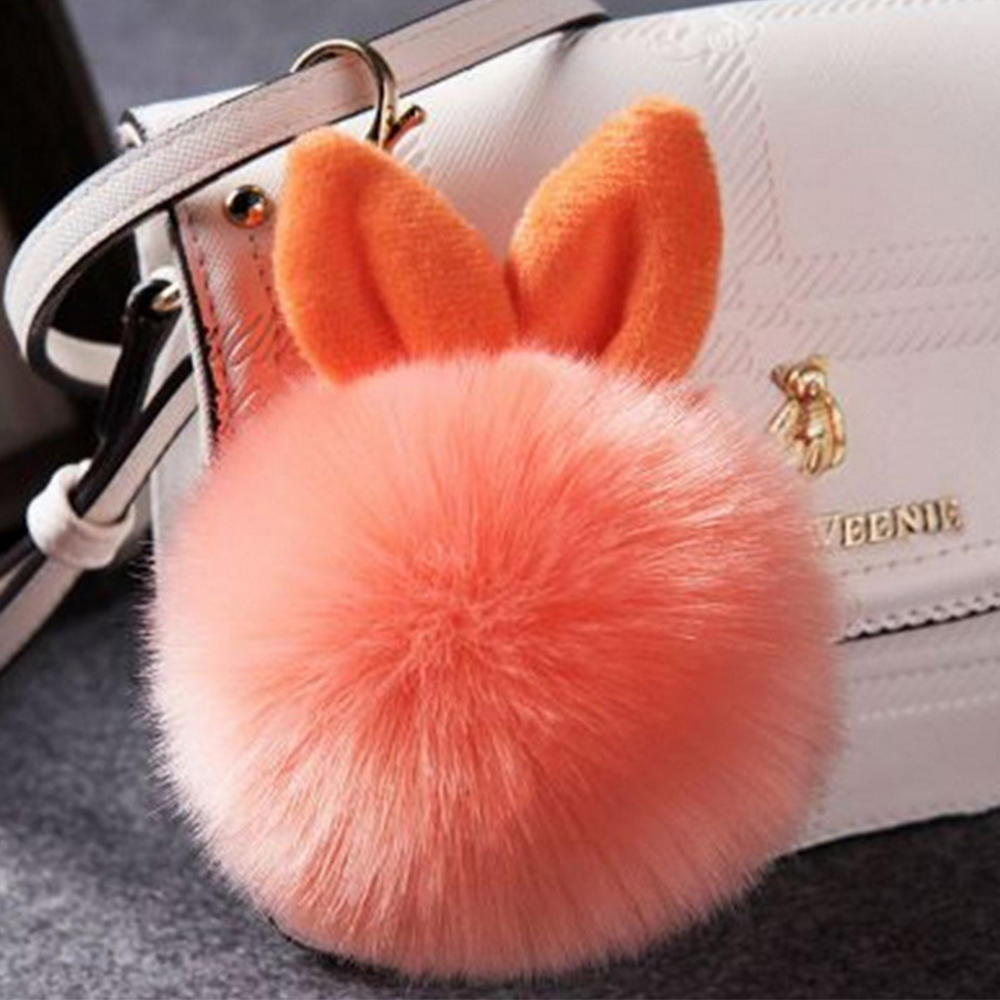 Niedlicher, flauschiger Kaninchenohr-Pelzknäuel-Schlüsselanhänger, Ringe, Anhänger, schöner Pompom, künstlicher Kaninchenfell-Schlüsselanhänger