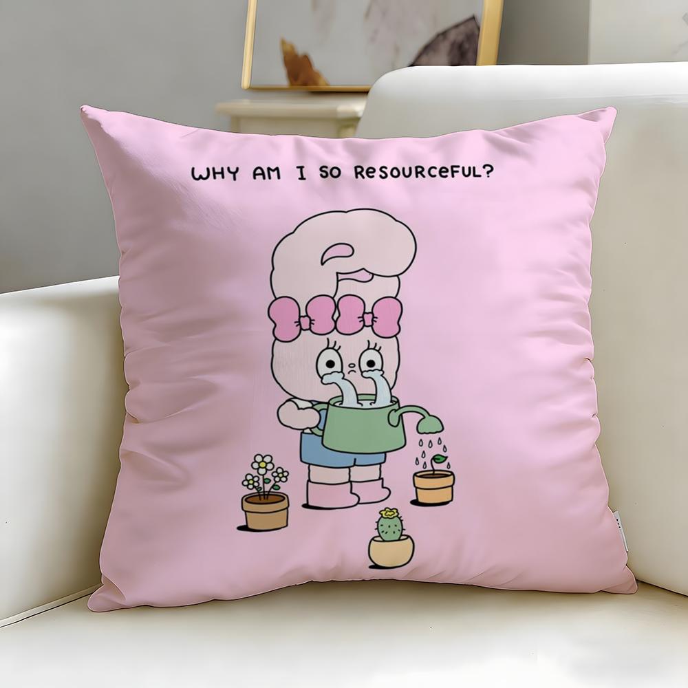 cartoon character Esther Bunny Pink Cushion Cover Soft & Easy-Wash Pillow Case – Versatile for Couch, Bed, Travel and Office
