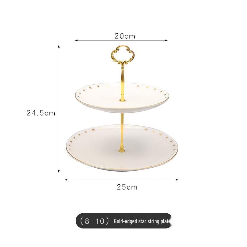 Gold-Rimmed Ceramic Two-Tier Cake Stand