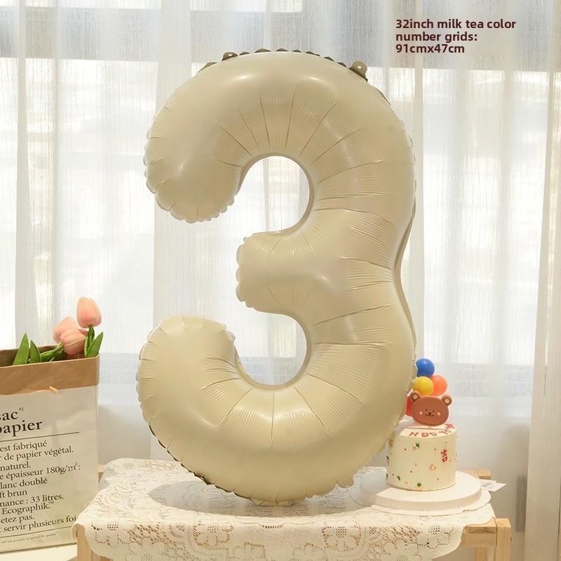 New 32-inch Caramel Cream-colored Aluminum Film Digital Balloon Children's Birthday and First Birthday Party Decoration