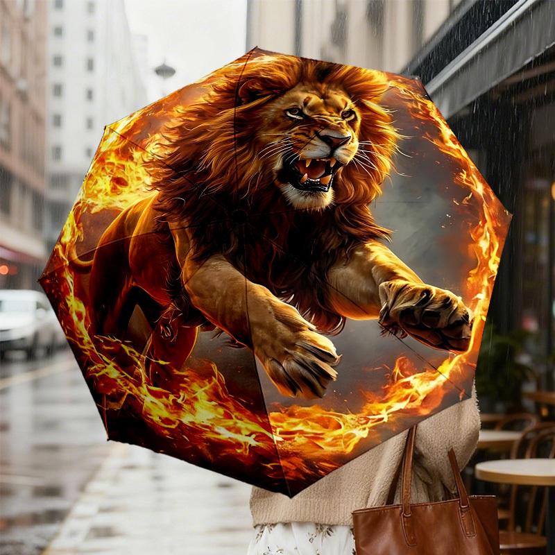 Flaming Lion: A Unique and Powerful Umbrella Design   Perfect for Outdoor Adventures, Auto Open/Close Functionality, Ideal As a Gift for Travel