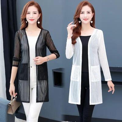 Nouveau Cardigan en Maille Dentelle Mi-Long pour Femmes Grande Taille Veste Fine