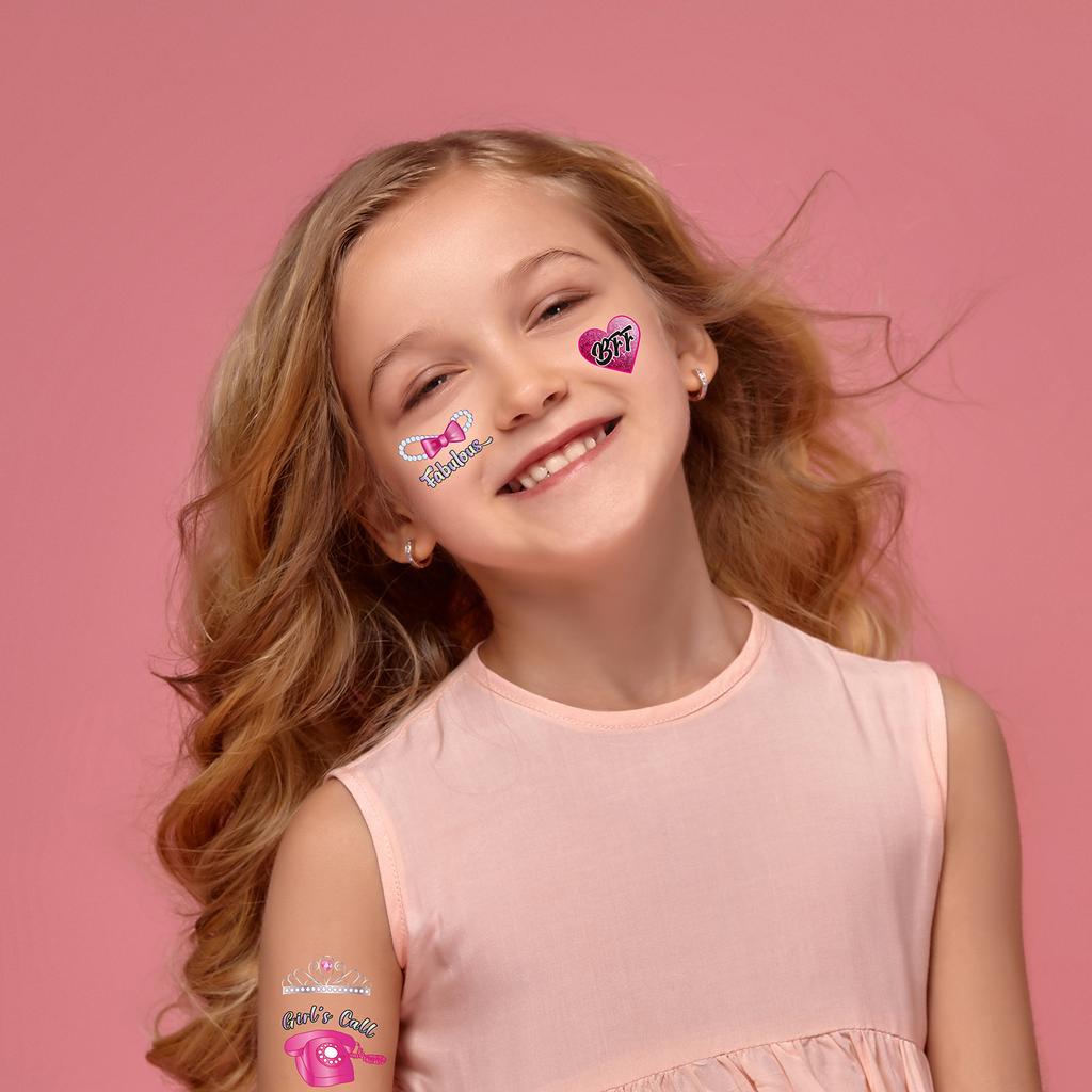 Pink Vintage Girl Waterproof Tattoo Sticker, Girls Party Children'S Makeup Face Sticker Set