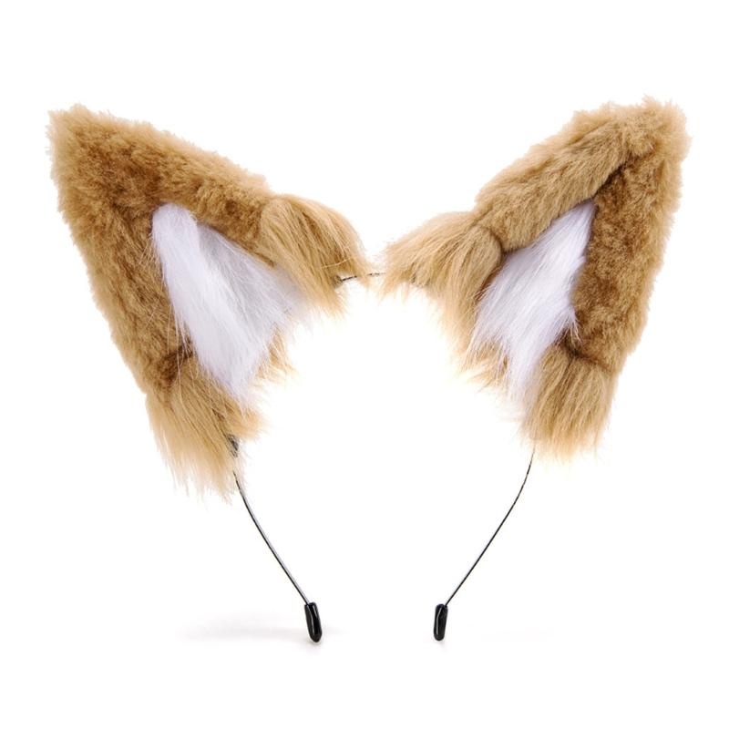 Realistic Wolf Ears Hairband Furry Headbands Plush for Coser Role Play and Photography Props
