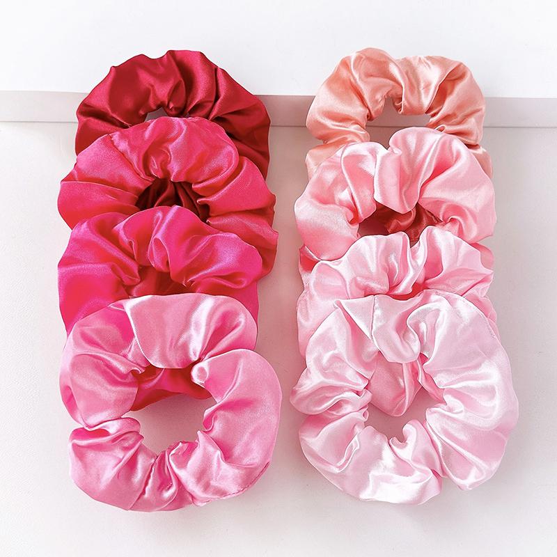 8Pcs  Satin Fabric Sausage Loop Hair Rings Set Solid Colour Fabric Loop Hair Rope Hair Scrunchies Scrunchy Black Coffee