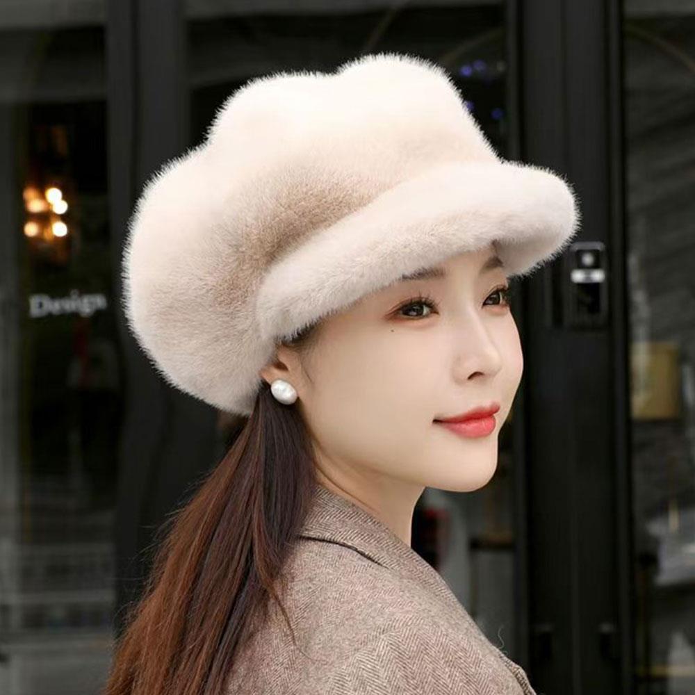 Elegant Plush Beret For Ladies Winter Warm Fleece Beret Fashionable Cloud Octagonal Hat Cold-Proof Woolen Women'S Winter Hat