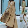European and American Women's Halter V-neck Lace-up Solid Color Split-ended Dress Sexy Vacation