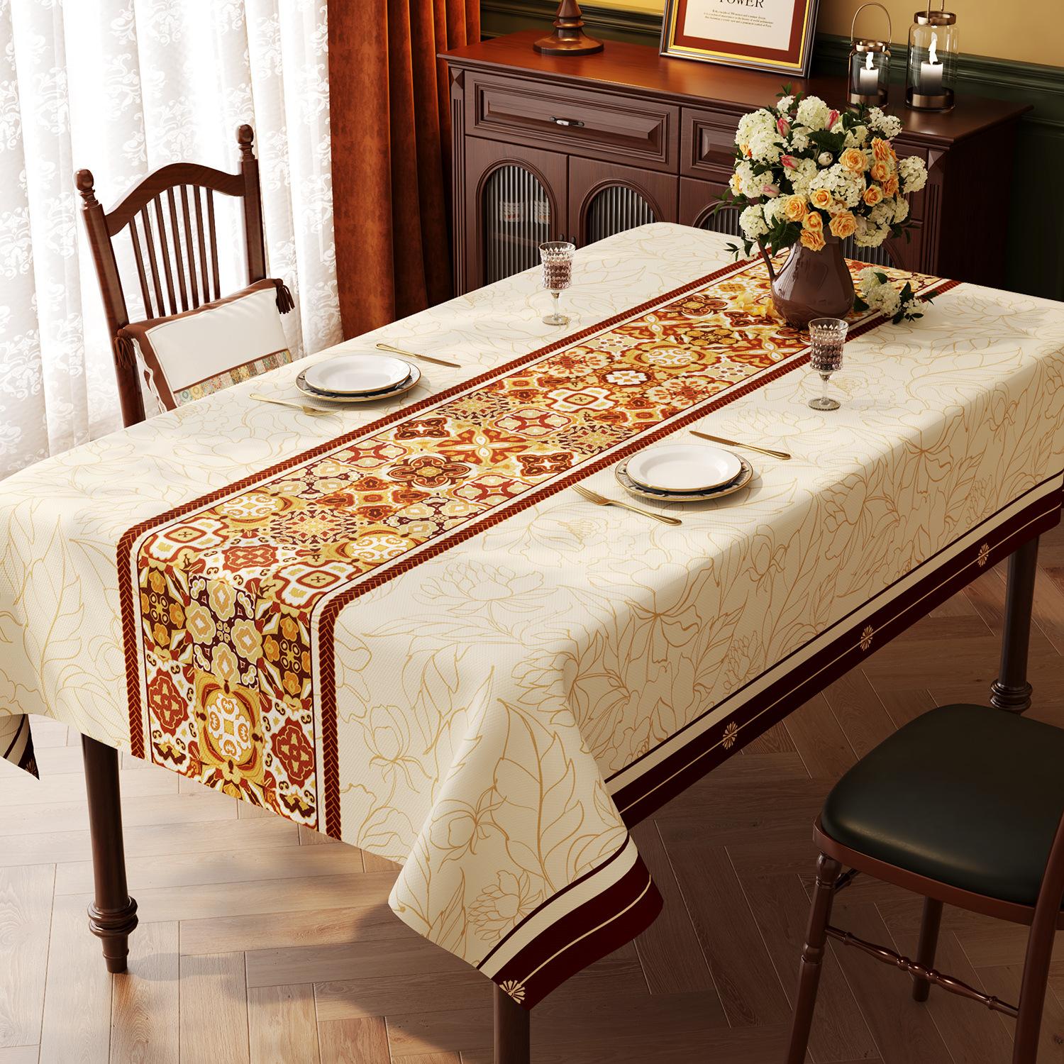 American Style Vintage Table Runner with Floral Jacquard Weave for Coffee Table Living Room Home Decoration Outdoor Picnic Mat 80X120cm