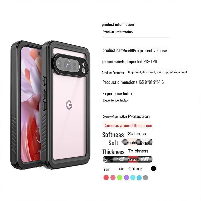 Google Pixel 9 Pro XL Waterproof Transparent Full Coverage Case