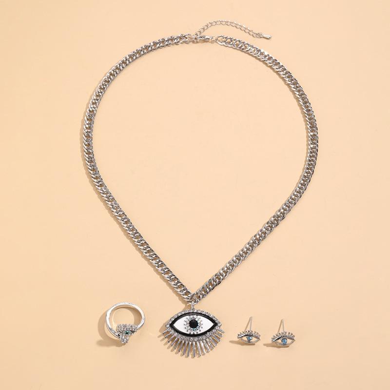 Meier Set: european and american retro devil s eye necklace, earrings, and ring set