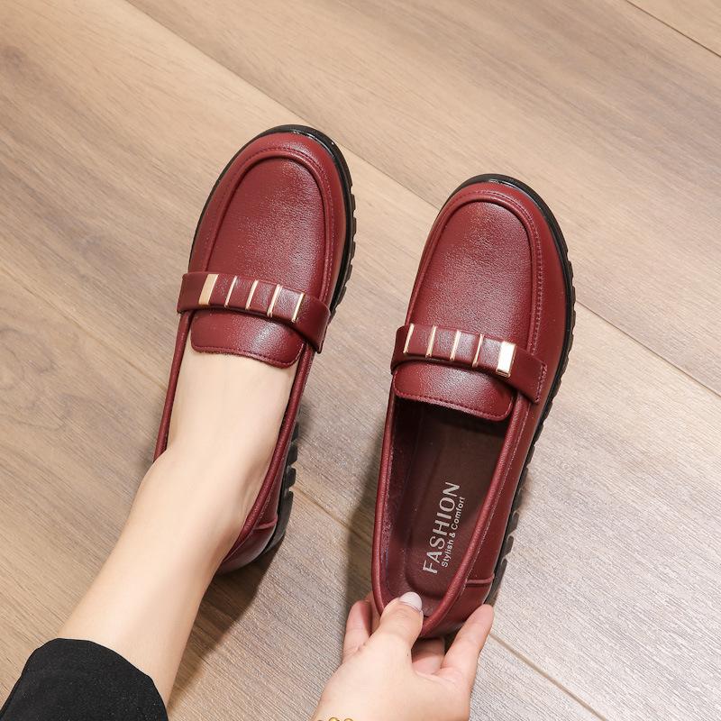 Fashion Single Shoe Leather Soft Soled Middle-aged Women's Casual Leather Shoes Mother's Shoes