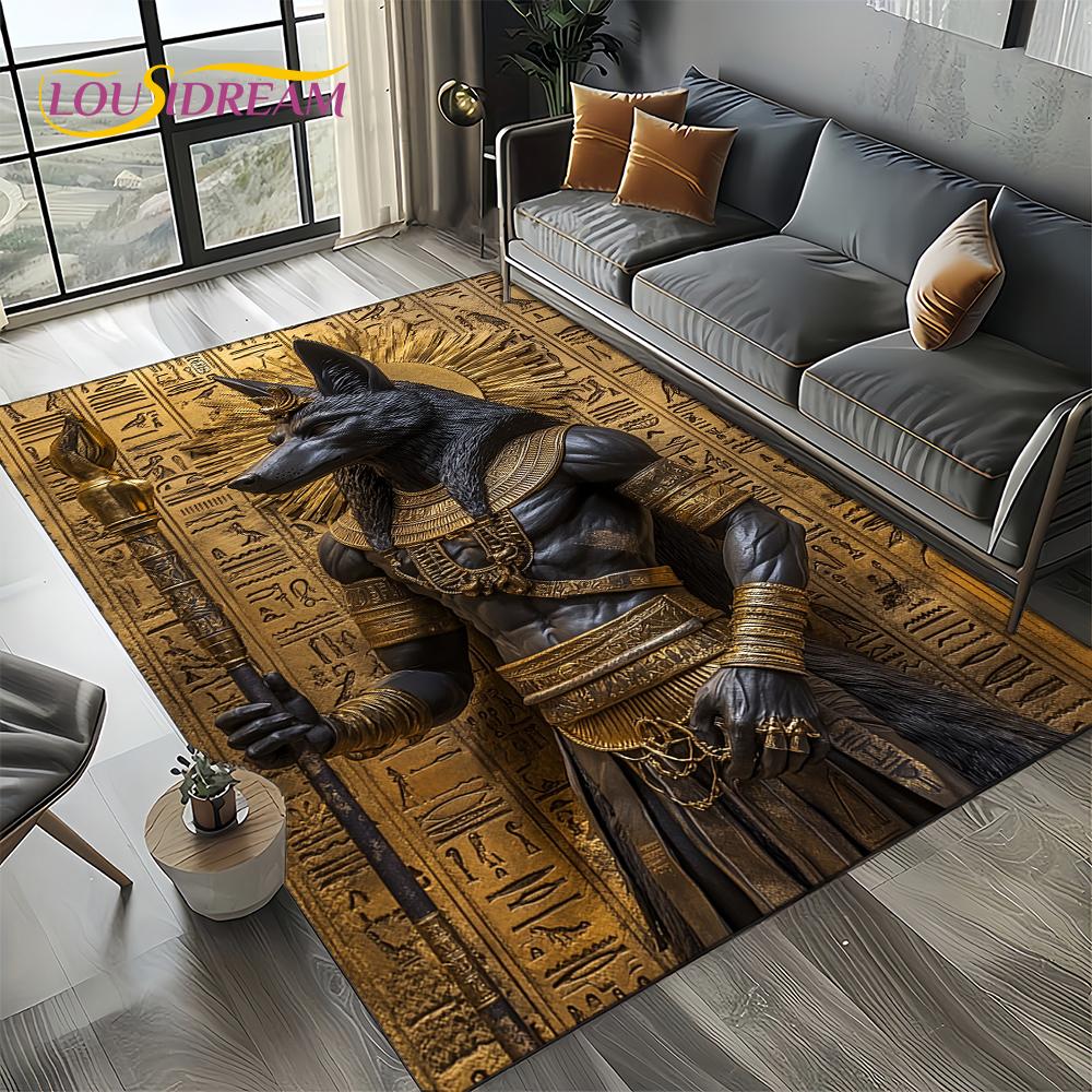 Ancient Egypt Death Anubis Pharaoh Horus Mythology Carpet Rug for Living Room Bedroom Home Sofa,Area Rug Non-slip Floor Mat
