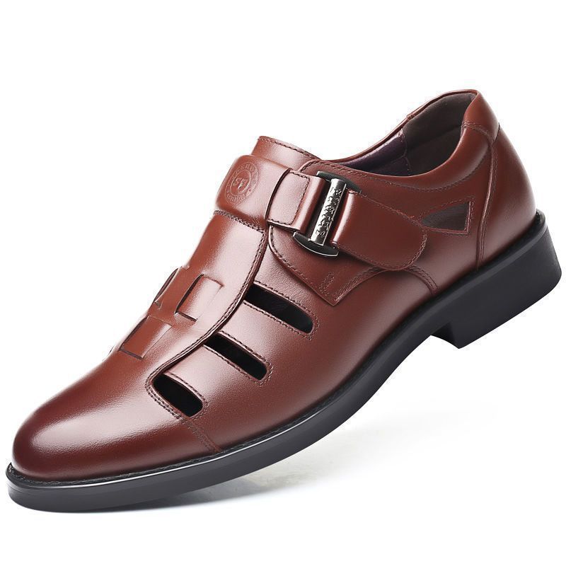 Summer Leather Sandals Hole Leather Shoes Bag Head Hollow Father Breathable Leisure