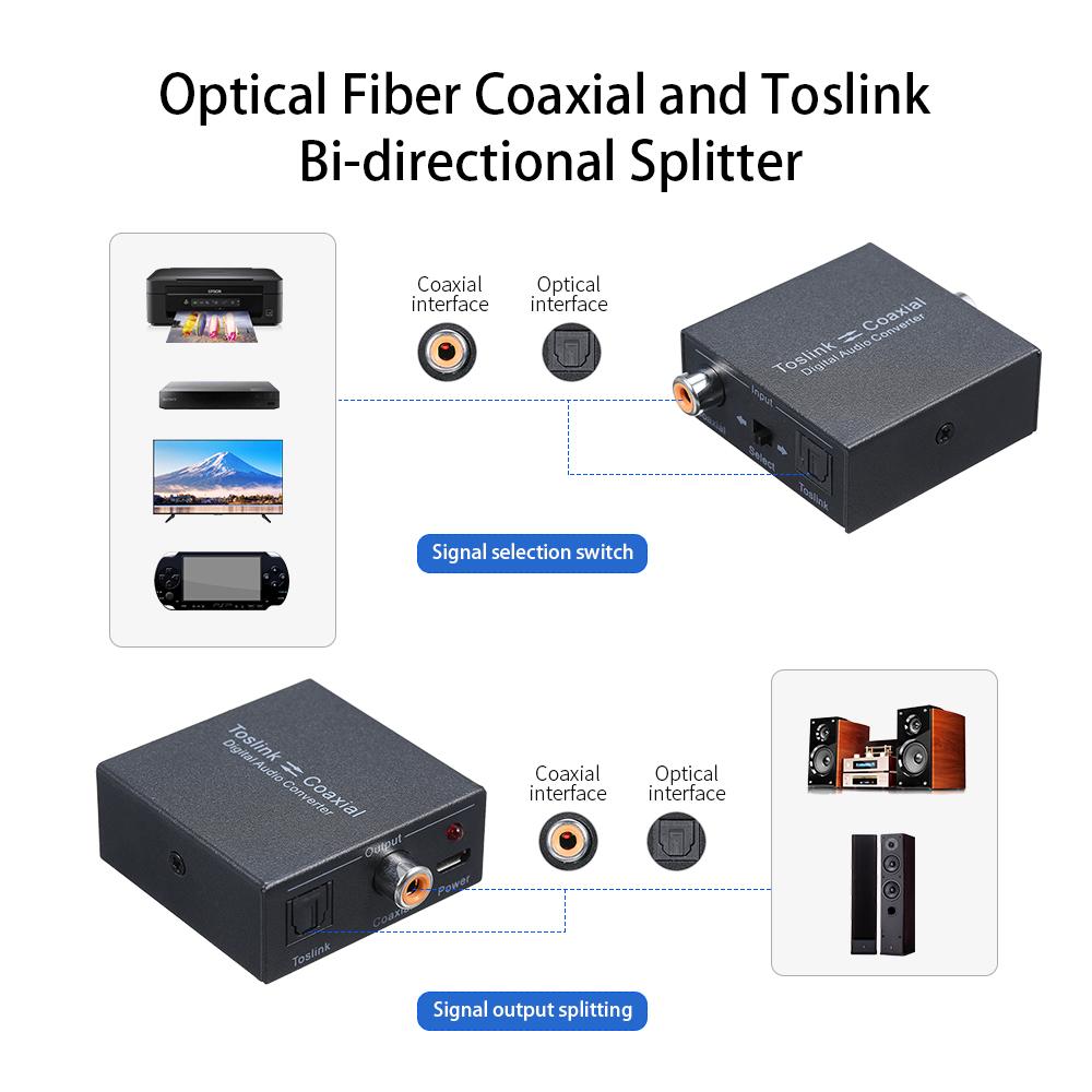 Digital 2 Way Audio Converter Optical SPDIF Toslink to Coaxial and Coaxial to Optical SPDIF Toslink Bi Directional