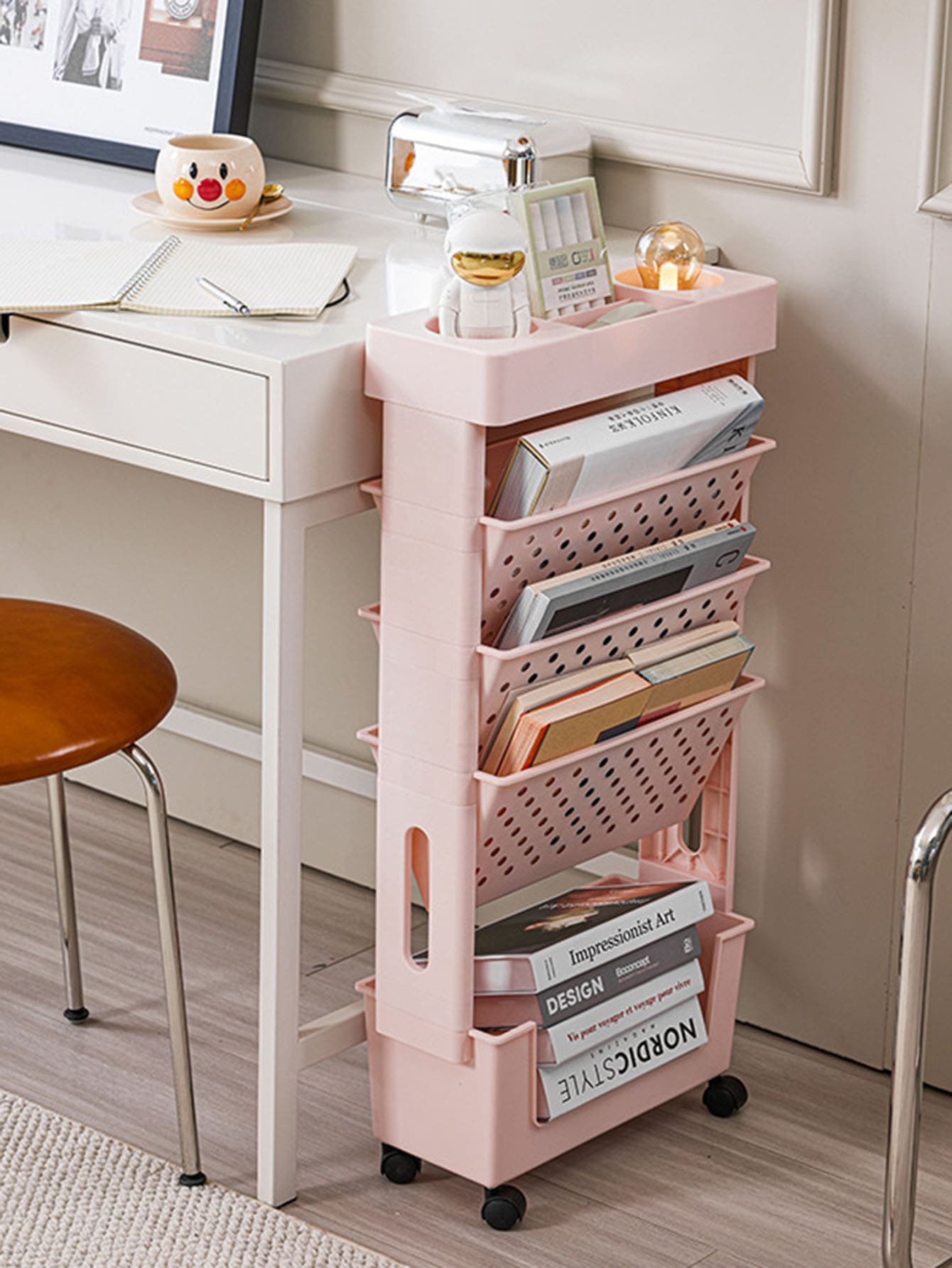 

new model Storage Rack Bookshelf Table Simple Multi-Layer Bookshelf Convenient Children s Room Organizer Space-Saving Design рожевий