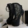 Fashion Liyke Spring Autumn Peep Toe Lace Up Platform Pumps Women Ankle Boots Fashion Sequined Mesh Super High Heels Shoes Zapatos Mujer