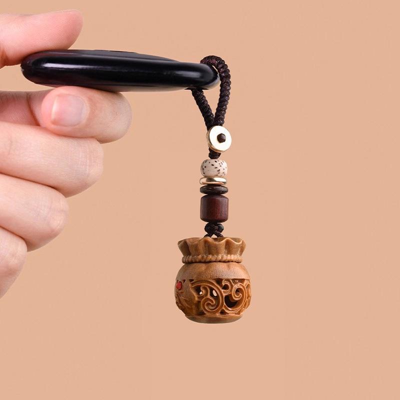 Green Sandalwood Fortune Bag Charm Keychain Necklace 
