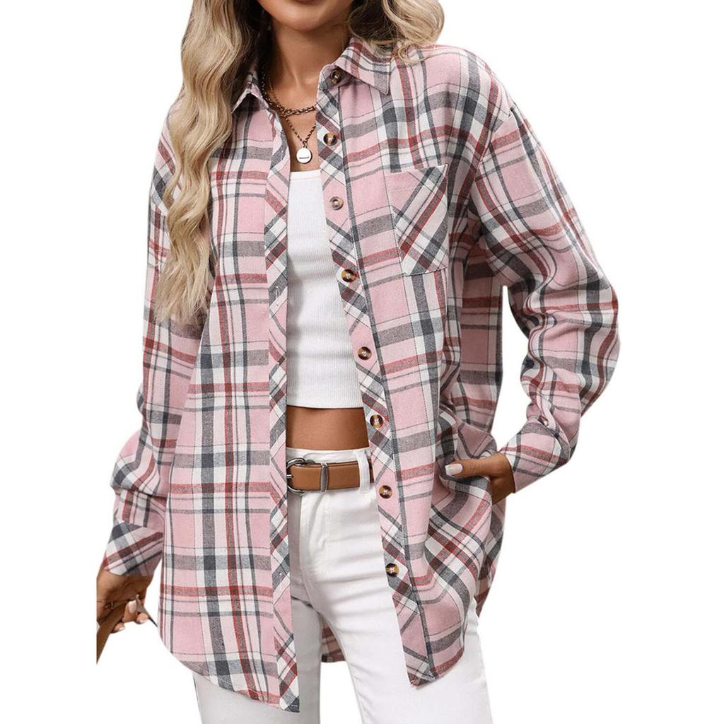 Women's 2025 Autumn Retro Plaid Long Sleeve Shirt – Versatile, Elegant Hong Kong Style Outerwear