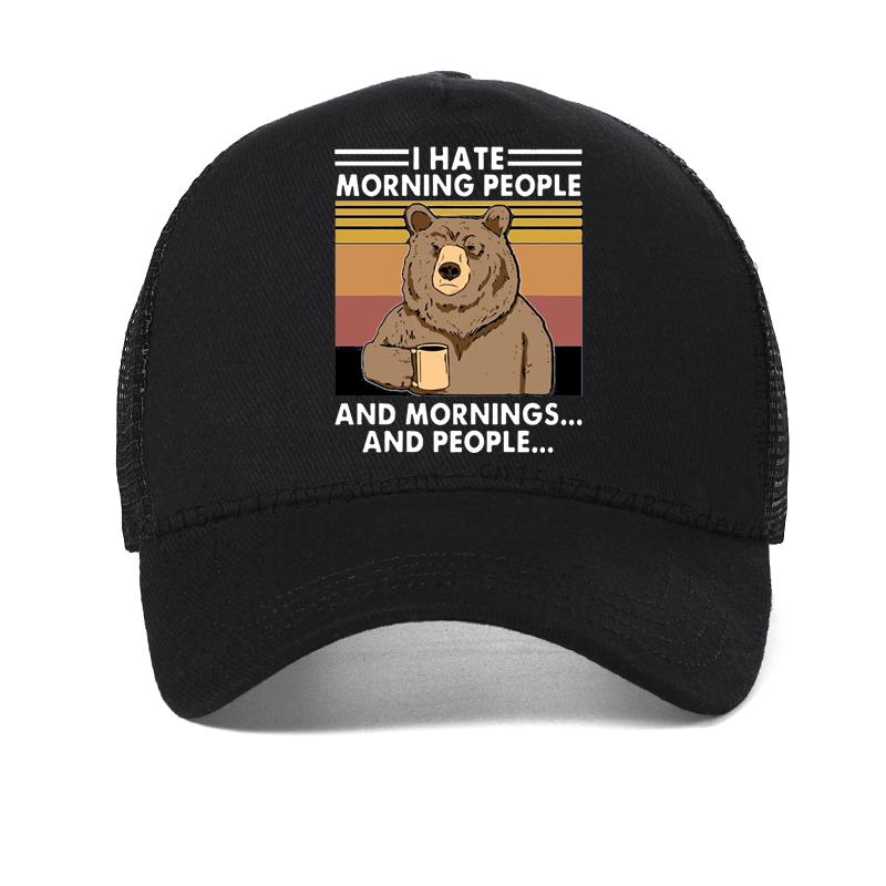 I Hate Morning People And Mornings And People hat Funny-Bear Drink Coffee Lover Cute Lazy Animal Baseball Cap Summer Mesh hats