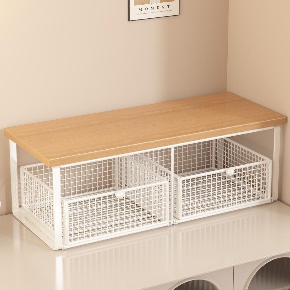 Multi-Layer Metal Storage Rack Solid Wood Countertop Storage Rack Kitchen Countertop