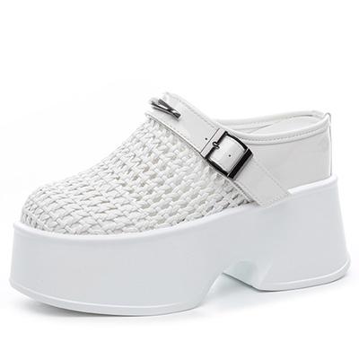 11CM Echtes Leder Synthetik Damen 2025 Sommer Plateau Keil Marke Geflochtene Schuhe Mode Lässig Hoch Hausschuhe Sandalen Hohl