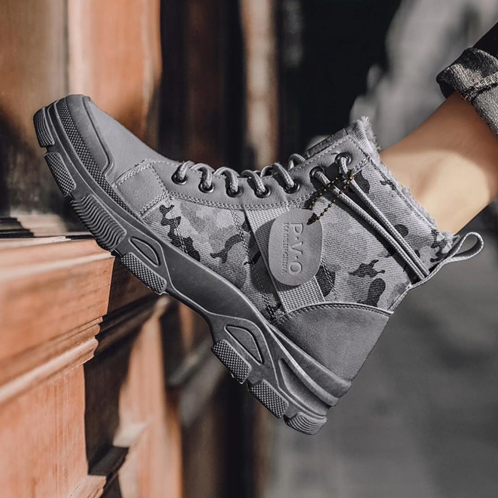 [FleurUneffe] Men's Tactical Boots, Camouflage, High-Cut Combat Boots, Abrasion-Resistant & Non-Slip Sole, Suitable for Hiking, Outdoor Activities, an