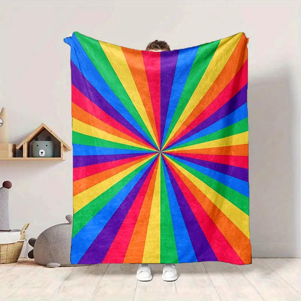1pc Rainbow Stripes Blanket, Lightweight Flannel Throw Blanket for Sofa, Bed, Travel, Camping, Living Room, Office, Couch, Chair, and Bed