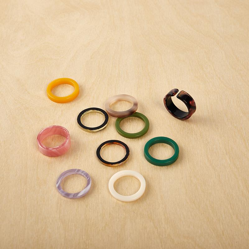 

10 Pcs/Lot Mixed Color Trendy Korean Simple Colorful Resin Finger Rings Set