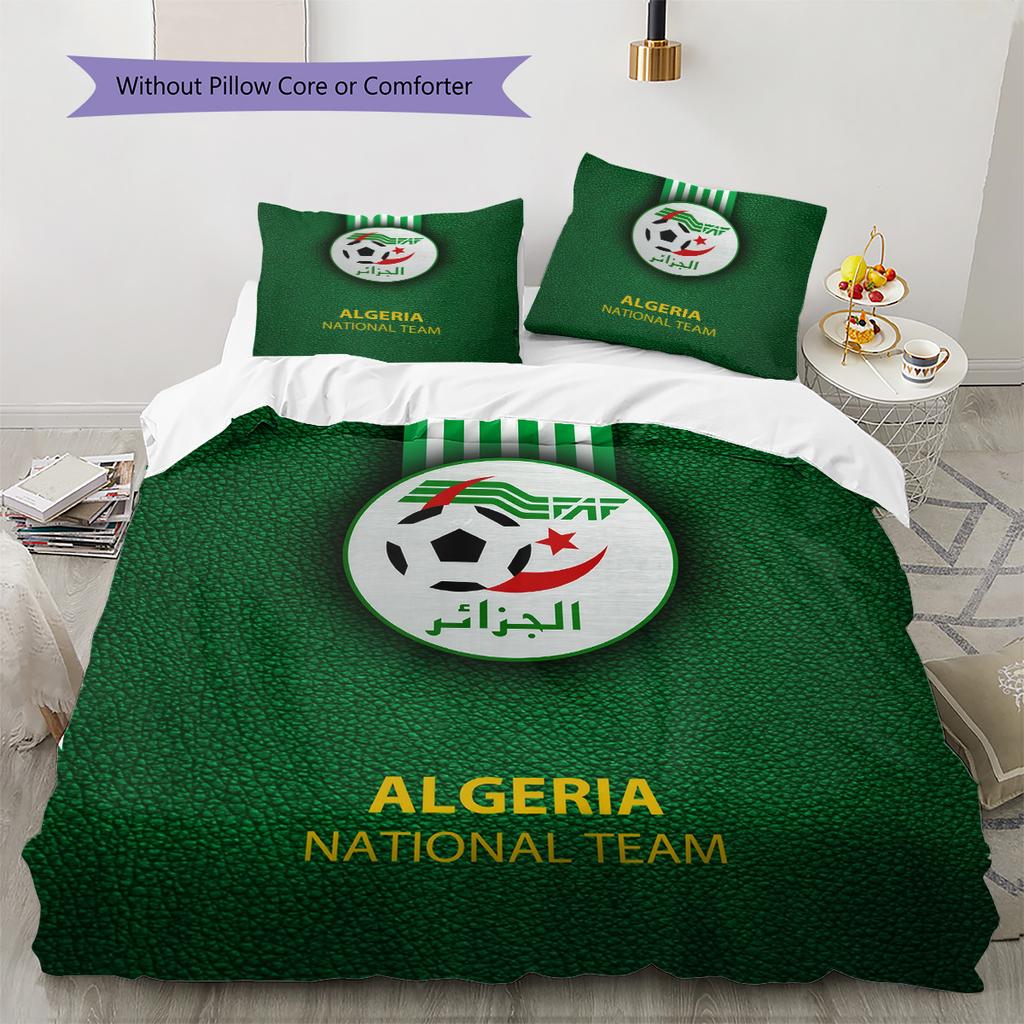 Algerien Nationalmannschaft Muster Bettwäsche Bettdecken-Set Heimdekoration Geschenk (1 Bettbezug + 2 Kissenbezüge (ohne Füllung))