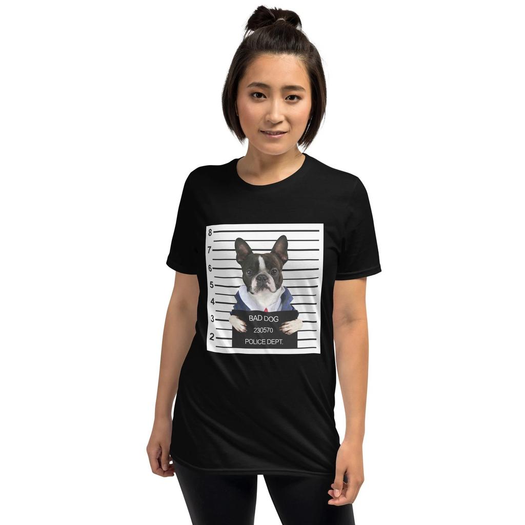 Funny Beautiful Bad Dog Mugshot ( Cute Boston Terrier ) Dog Lover Unisex T-Shirt