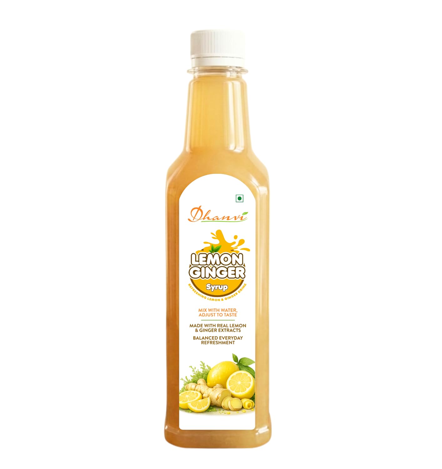 Dhanvi Lemon Ginger Syrup | Lemon Sharbat Drink Concentrate | Zesty Mocktail & Cocktail Mixer | Refreshing Summer Beverage | Ginger Lemon Drink wit