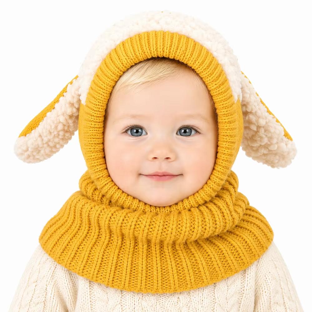Plush Fabric Baby Shawl Cartoon Puppy Hood Scarf Soft Touch Toddler Cloak Outdoor Wear